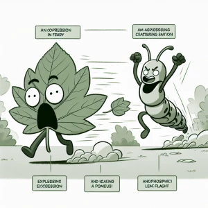 Illustrate an anthropomorphic leaf with a terrified expression f...