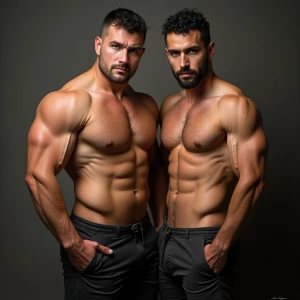 Carlos y Ramón desnufos tienen un cuerpo velludo y musculoso y e...