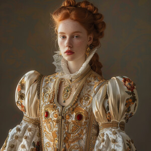 Create a photorealistic image of a light ginger-haired model wal...