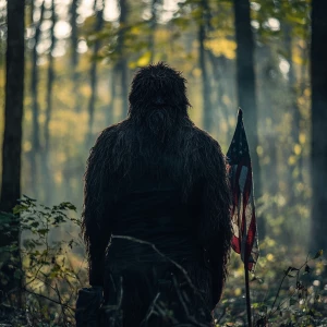 A humanoid looking hair covered sasquatch watching the American...