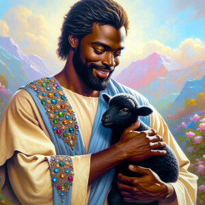 Oil painting of an African-American man resembling Jesus Christ,...