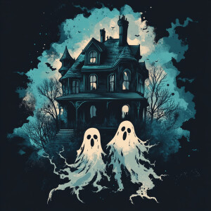 Design a horror-themed logo for a ghost hunting team, incorporat...