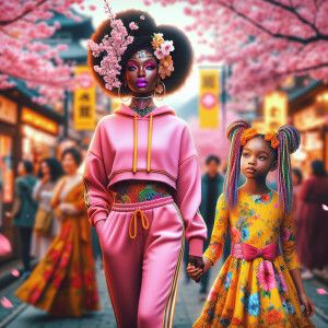 Airbrush style: Cherry blossom festival landscape . A beautiful...