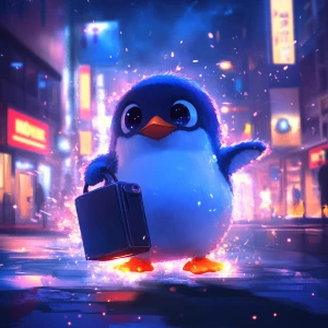 cute and simplistic cartoon character of a baby penguin. The pen...