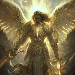 ```The archangel is depicted in his divine form a majestic, sere...