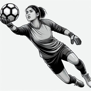 Soccer woman goalkeeper catching the ball monochrome vector imag...