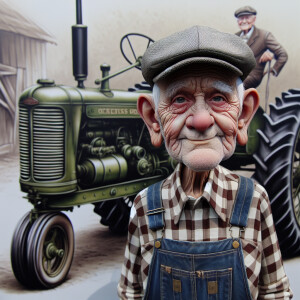 caricature of a 95 year old American grandpa, checkered shirt, c...