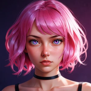 Photo of A stunning 24yo female, pink hair and purple eyes. Phot...