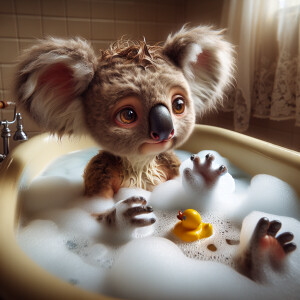 Cute koala bear-Boy Hybrid taking A bath 🛁 in a Tub