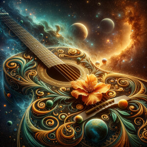 Visualize a stunning guitar that seems to be born from the very...