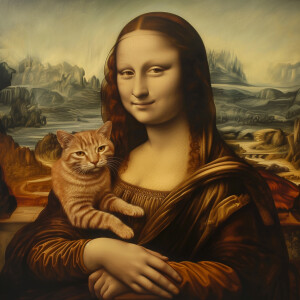 The Mona Lisa holding a cat