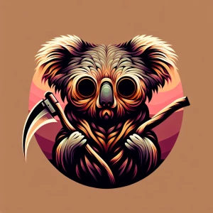 Create an abstract image featuring a koala with exaggerated, wil...