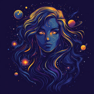 Realism Vector-style portrait of a celestial goddess, long flowi...