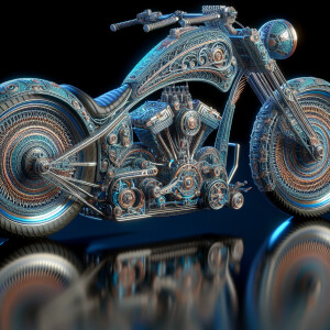 Create a hyper-realistic 3D image of an alien-designed chopper m...