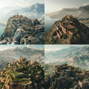 Yemeni architecture on top of small mountain with yemeni coffee...