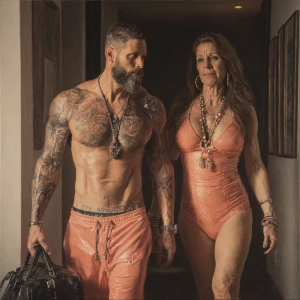 Hyperrealism painting ,a latin muscular beefy bearded tattoed s...