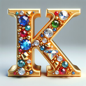 Create a 3-D realistic image with the letters  K.S. in gold raised letters , Add diamonds and colorful jewels