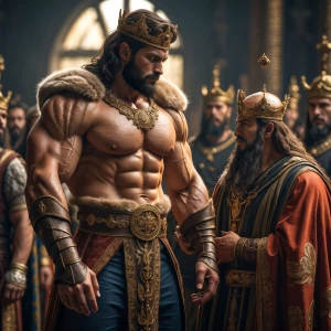 The muscular hairy prince bulgin and fullyneikein front of the k...