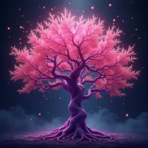 A vibrant mauve-tinted zealous binary tree entity, every branch...