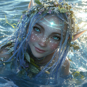 adorable happy female elf fairy water trolls with sparkling univ...