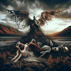 a powerful scene where a demon is lying just beneath the dirt, w...