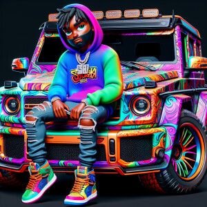 Create a colorful/psyscadelic character of Stuey wearing a Nike...