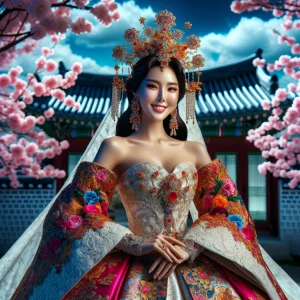 full body photography, highly detail of a beautiful korean bride...