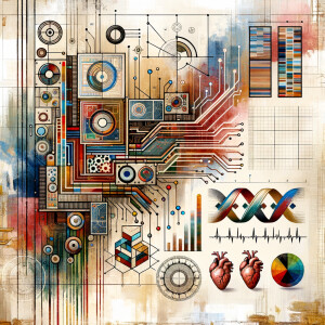 The golden ratio, Minimalist art Circuit, boards, circuitry, diagrams Cellular structures, DNA, circuit boards, colorful wires,  asian and Egyptian  graffiti, lie detector graphs, cardio printout, branches Bones painterly background rust