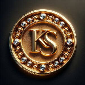 Create a 3-D realistic image of a gold circle and in the middle of the circle is the initials KS and add a couple diamonds to that