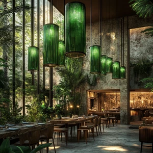 Tropical forest and  stone indoor outdoor restaurant with huge c...