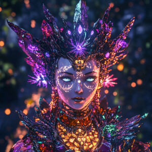 A powerful and ethereal female deity of war crafted from vibrant...