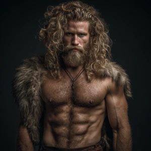 The image shows man with a muscular, hairy physique. hairy blond...