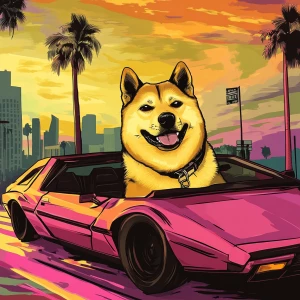 MEME DOGE in GTA art style — Doge in a lambo — in the style of a...