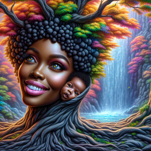 Create a close-up, hyper-realistic 3-D oil painting of a tree wi...