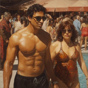 Hyperrealism photo painting,a muscular beefy kashmiri man walkin...