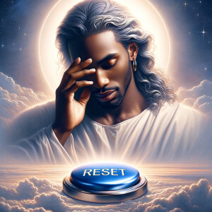 Depict a light-skinned African-American Jesus Christ with long,...