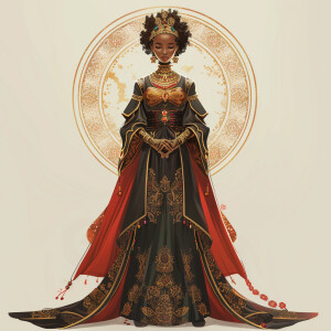 Create a full-body illustration of an Empress representing a mix...