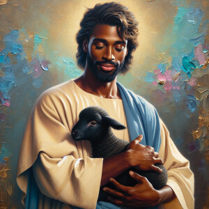 Oil painting of an African-American man resembling Jesus Christ,...