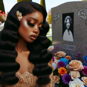 A beautiful light-skinnedb African-American woman with long wavy...