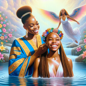 An oil painting depicting a light-skinned African-American pasto...