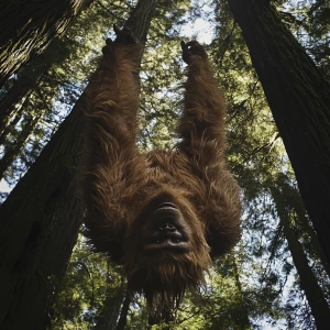 A large manical humanoid looking hair covered sasquatch reaches...