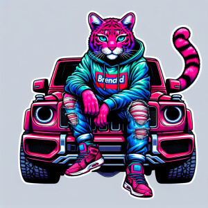 Create a colorful/psyscadelic character of pink panther wearing...