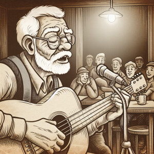 Cartoon Old man singing and playing guitar