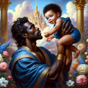 Classical oil painting style depicting an African-American Jesus...