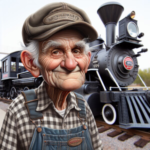 caricature of a 95 year old American grandpa, checkered shirt, c...