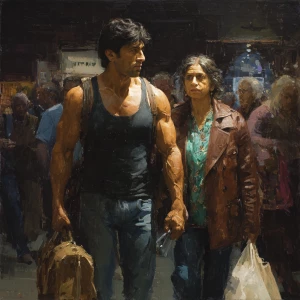 Realism painting.a indian criminal sweaty muscular beefy man ,w...