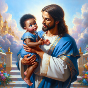 Classical oil painting style depicting an African-American Jesus...