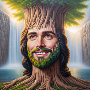 A hyper-realistic 3-D oil painting depicting a tree integrated w...