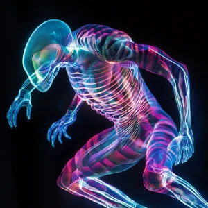 A luminous alien hybrid rendered as if it were made entirely of...