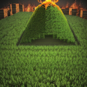 Generate 3d block of grass in full size with inferno theme
